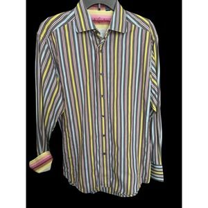 Robert Graham Mens L  Stripe Long Sleeve Button Shirt Knowledge Wisdom Truth